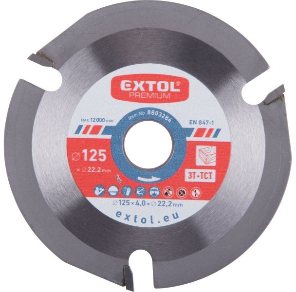 EXTOL PREMIUM kotúč rezný/frézovací s SK plátkami, priemer 125 × 4,0 × 22,2 mm, 3T, 8803284
