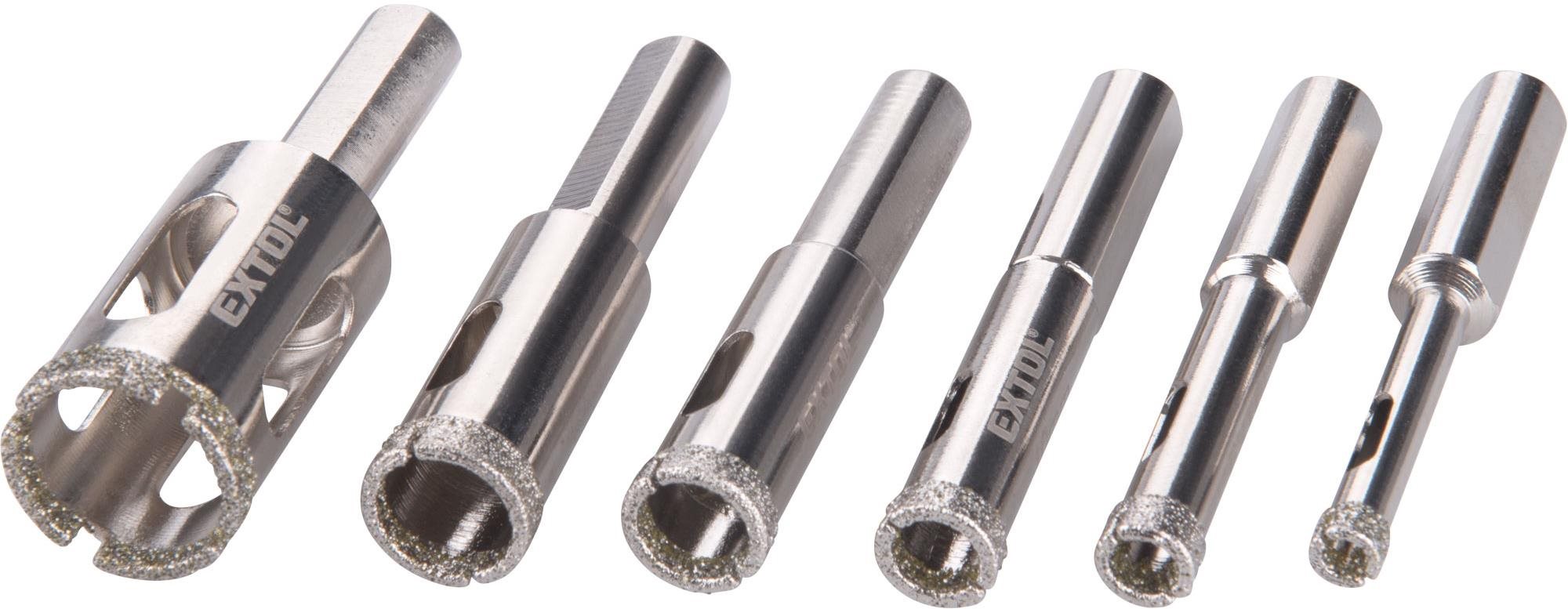 EXTOL PREMIUM korunky vykružovacie diamantové na sklo a keramiku súprava 6 ks, priemer 6-8-10-12-14-20 mm, 8801975