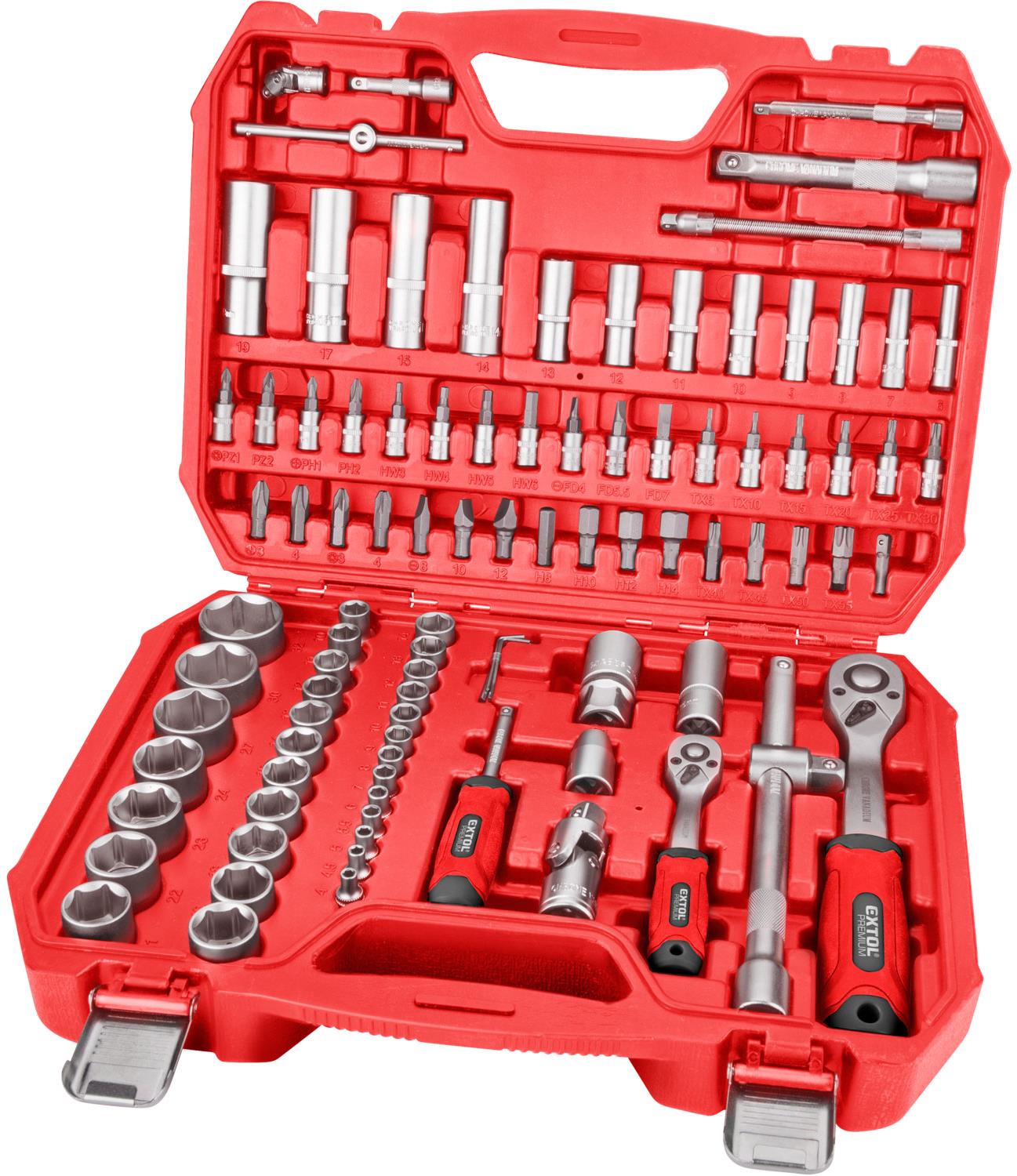 EXTOL PREMIUM hlavice nástrčné, sada 94 ks, 1/4", 1/2", CrV/S2, 8818337