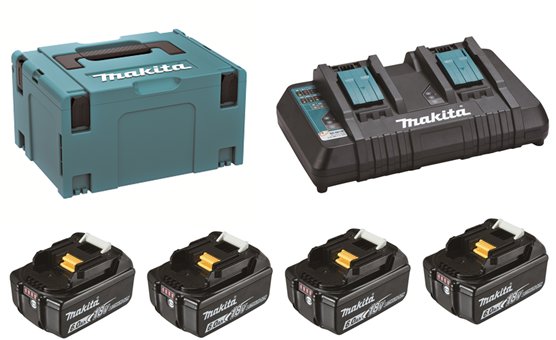 MAKITA – Súprava Li-ion LXT 18 V 4 × akumulátor 6,0 Ah BL1860B + nabíjačka dvojnásobná DC18RD + Makpac