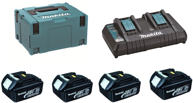 MAKITA – Súprava Li-ion LXT 18 V 4 × akumulátor 3,0 Ah BL1830B + nabíjačka dvojnásobná DC18RD + Makpac