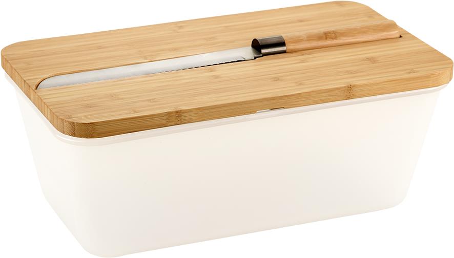 KESPER Chlebník s nožom a lopárikom plast, bambus, biely 35 × 20 × 16 cm