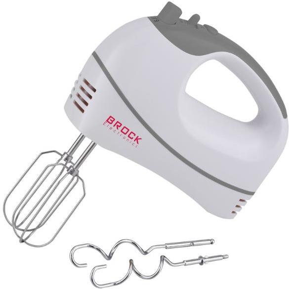 Brock Ručný mixér 300 W, 5 rýchlostí + turbo, na miesenie cesta a šľahanie, bielo-sivý