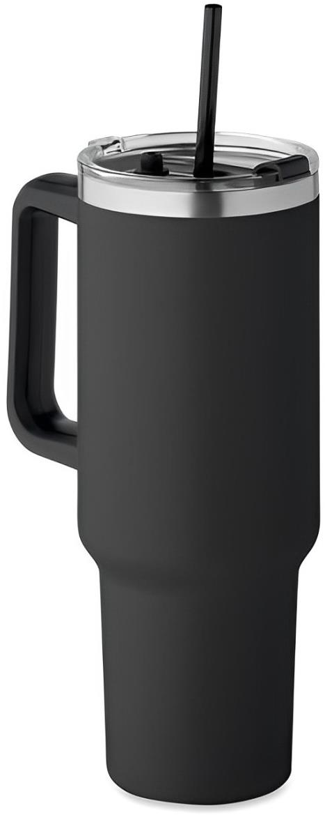 Scortland Fľaša na pitie so slamkou Nordic Tumbler čierna, antikoro, 1200 ml so slamkou