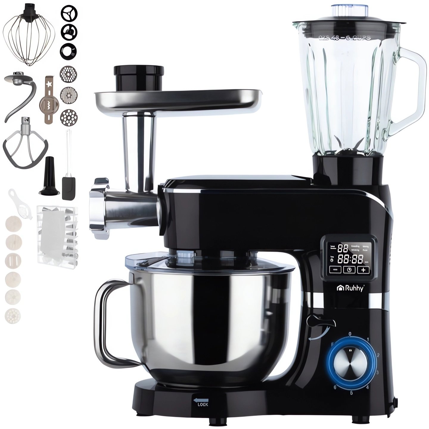 Ruhhy 25728 Kuchynský robot 6,2 L, 2000 W, s funkciou ohrevu a mlynčekom na mäso, čierny
