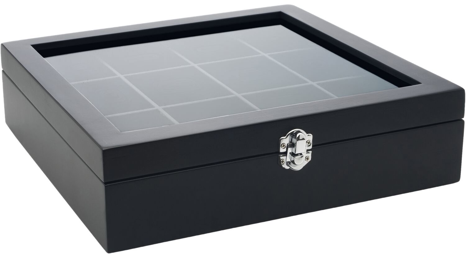 BREDEMEIJER Bambusová čajová škatuľka, 12 priehradiek, priehľadné veko, výška 78 mm, čierna