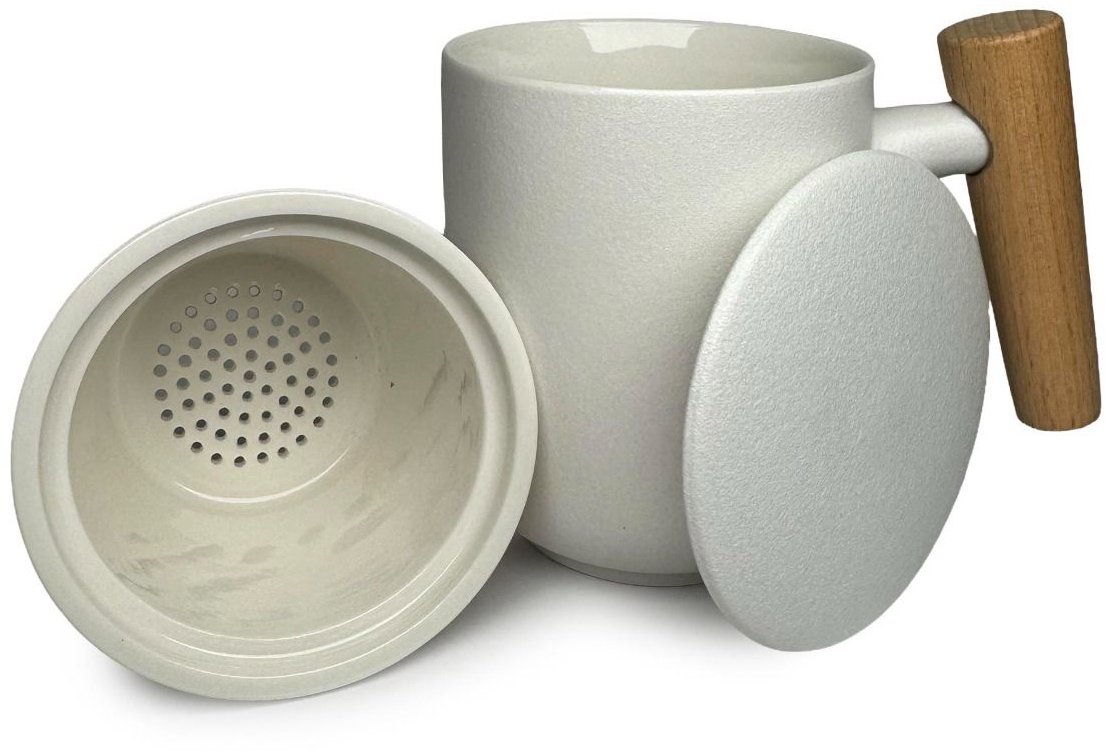 Alveus Keramický čajový hrnek „All-In-One“ s filtrem – 3dílná sada, 230 ml, bílý