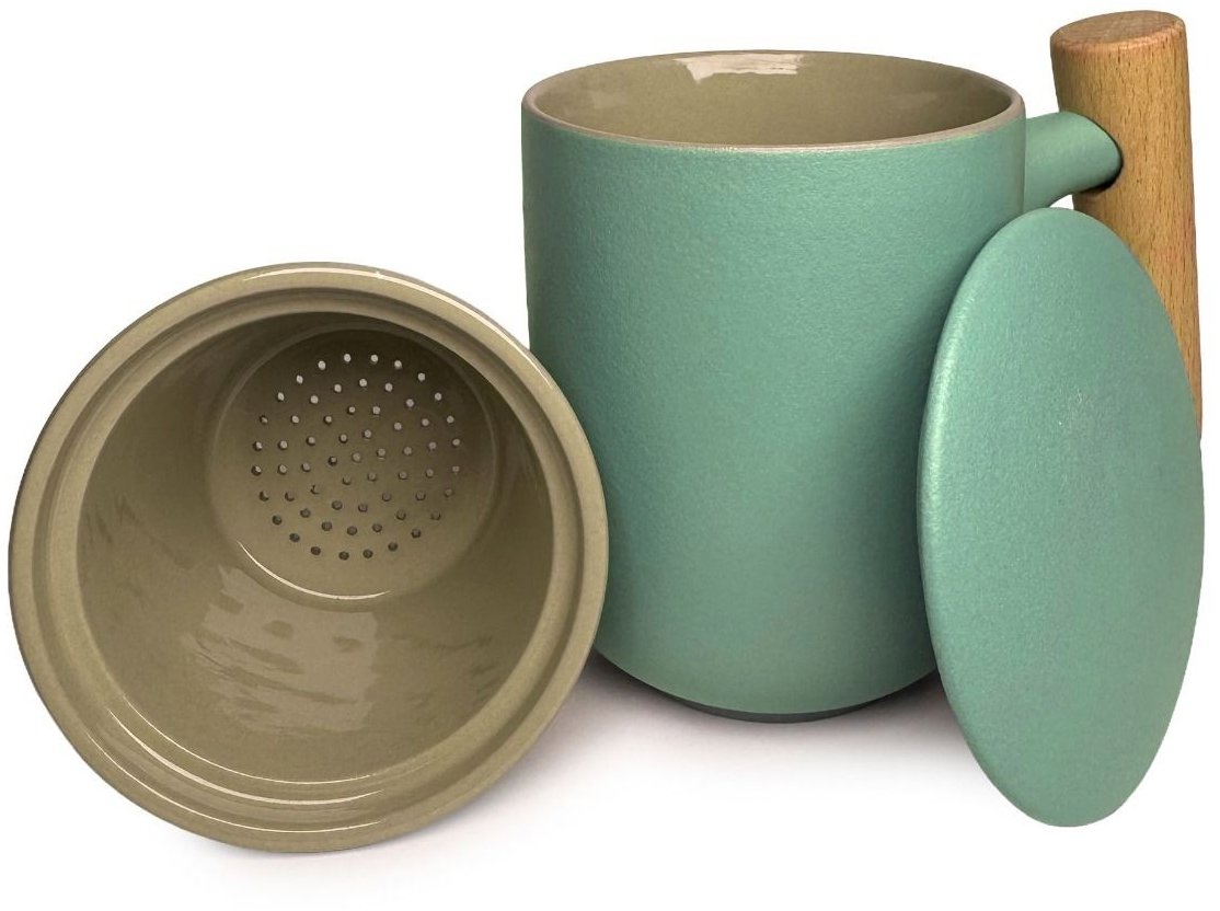 Alveus Keramický čajový hrnek „All-In-One“ s filtrem – 3dílná sada, 230 ml, zelený