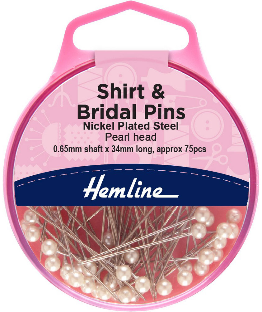Hemline Špendlíky se stříbrnou perleťovou hlavičkou 0,65 × 34 mm, svatební, 75 ks