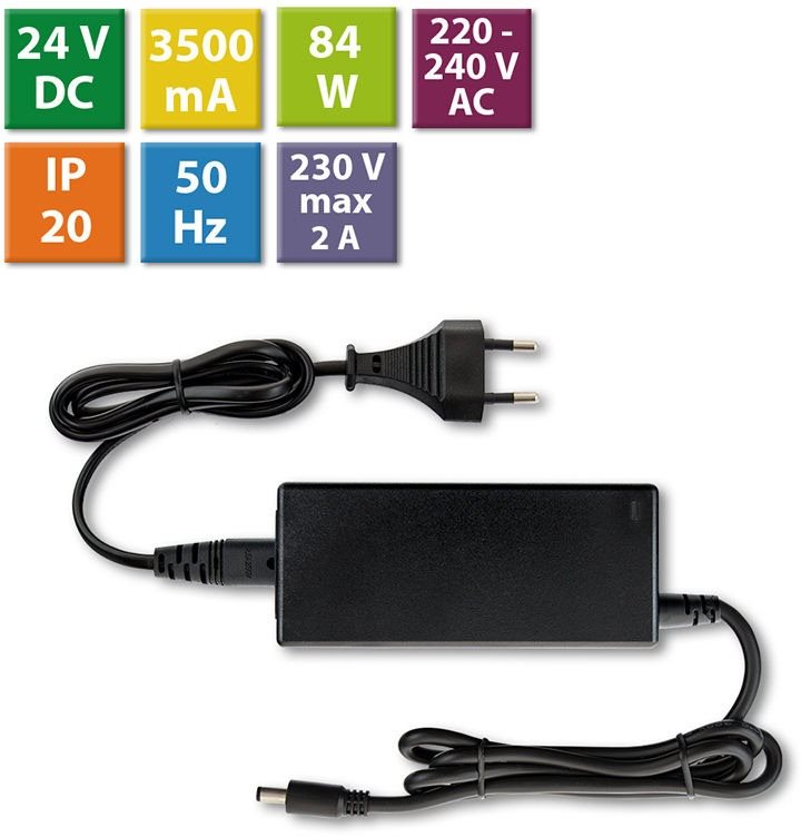 McLED Napájací adaptér 84 W, DC 24 V/3,5 A, IP20, čierny plast, s vidlicou