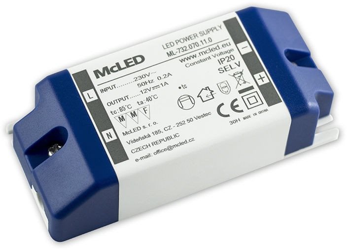 McLED Napájací zdroj 12 W, DC 12 V/1 A, IP20, plastové vyhotovenie so svorkovnicou