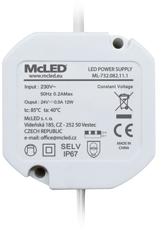 McLED Napájací zdroj 12 W, DC24 V/0,5 A, IP67, do elektroinštalačnej kazety