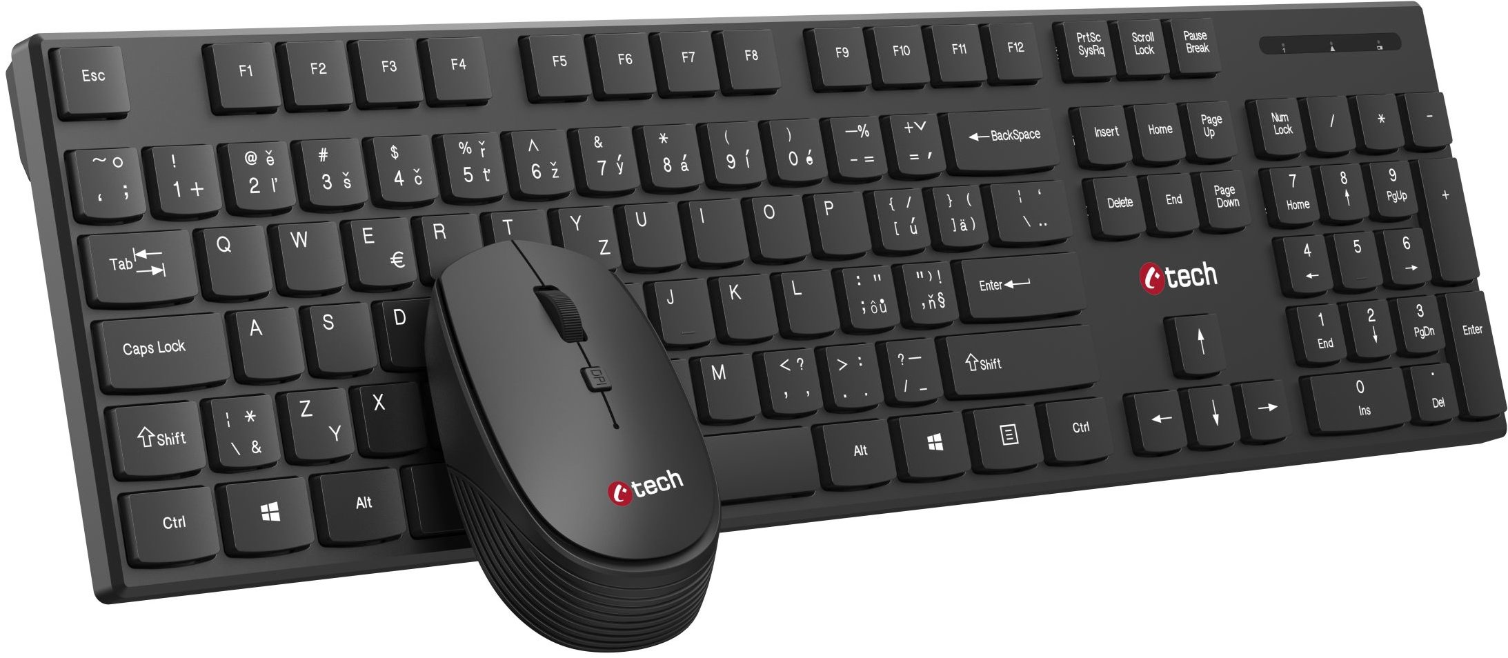 C-TECH WLKMC-03, bezdrôtový set, čierny, USB – CZ/SK