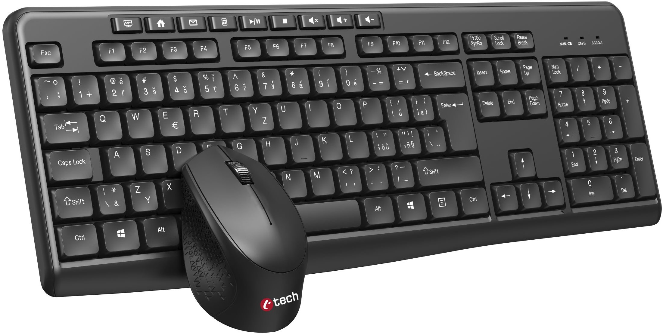 C-TECH WLKMC-04, bezdrôtový set, čierny, USB – CZ/SK