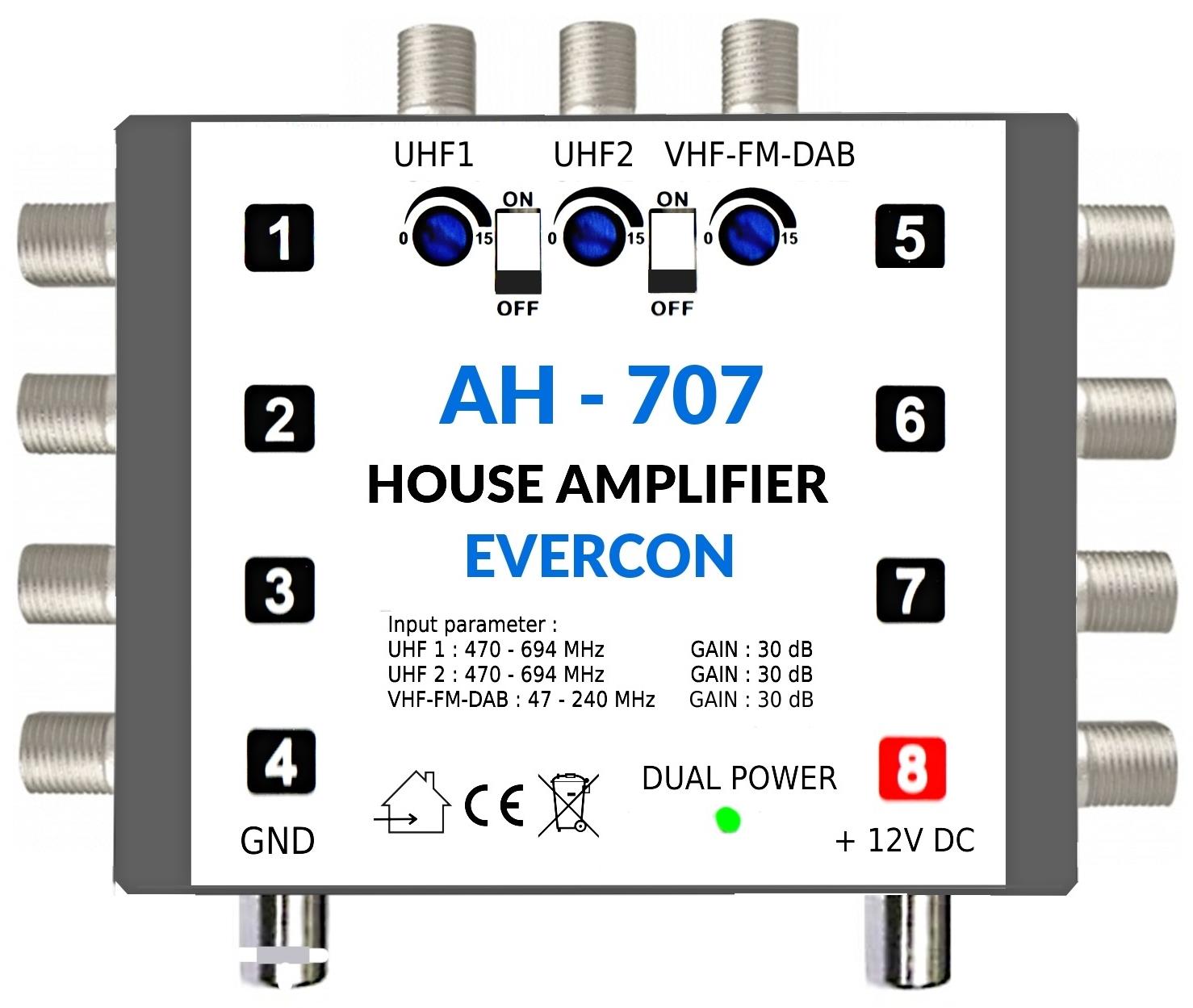 Evercon AH-707 Domový zosilňovač 30 dB pre 4 – 8 TV