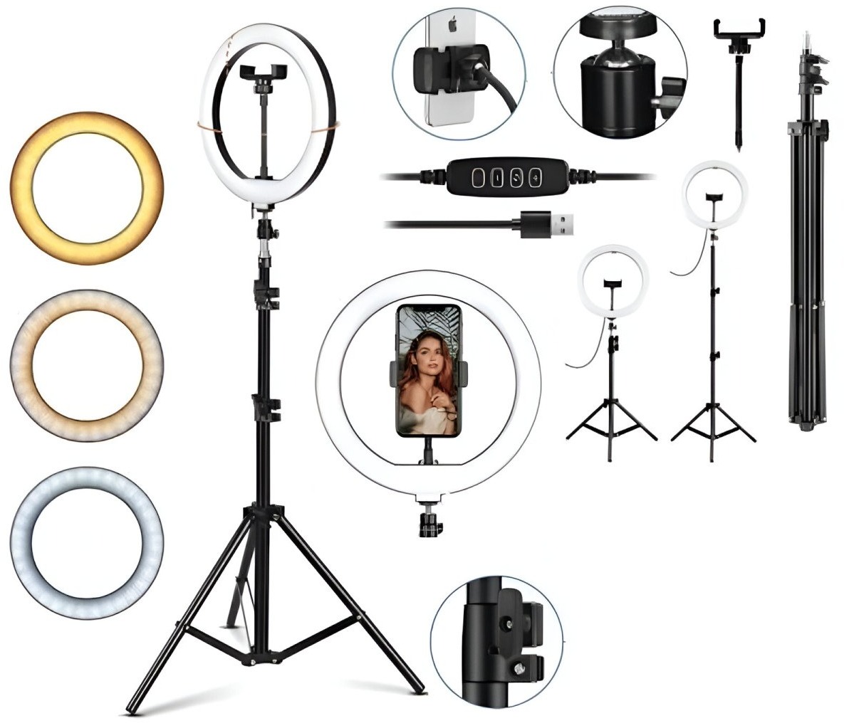 MG Selfie Ring Fill kruhové LED svetlo 10", statív 1,8 m, čierne