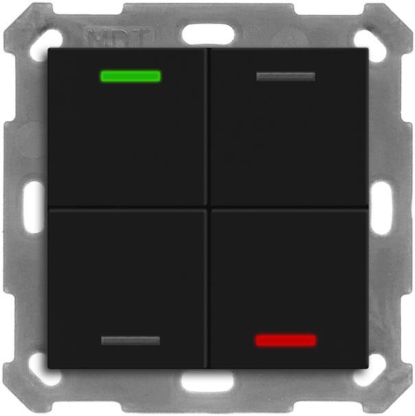 MDT Technologies KNX 4-tlačidlo 55 × 55 mm, RGBW LED, matné čierne