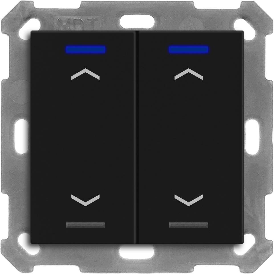 MDT Technologies KNX 4-tlačidlo 55 × 55 mm, RGBW LED, potlač žalúzie, matná čierna, meranie teploty