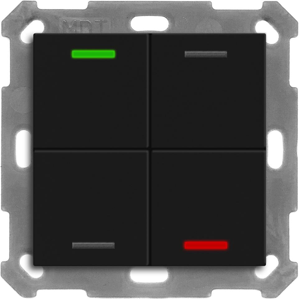 MDT Technologies KNX 4-tlačidlo 55 × 55 mm, RGBW LED, matná čierna, meranie teploty