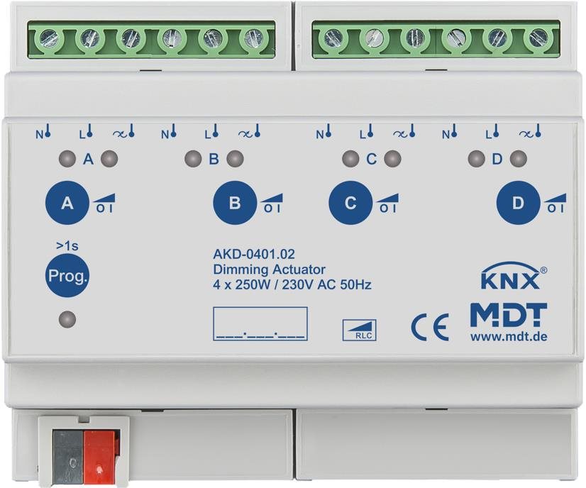 MDT Technologies stmievací aktor 4-násobný, 8 M, 250 W, 230 VAC, meranie prúdu