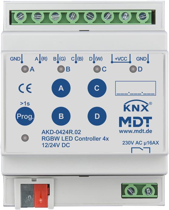 MDT Technologies KNX LED stmievač 12/24 V, 4 kanály, RGBW, 4M