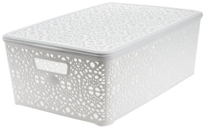 Mega Plast, Košík MONAKO XL s vekom, 14,5 × 40,3 × 27 cm, biely