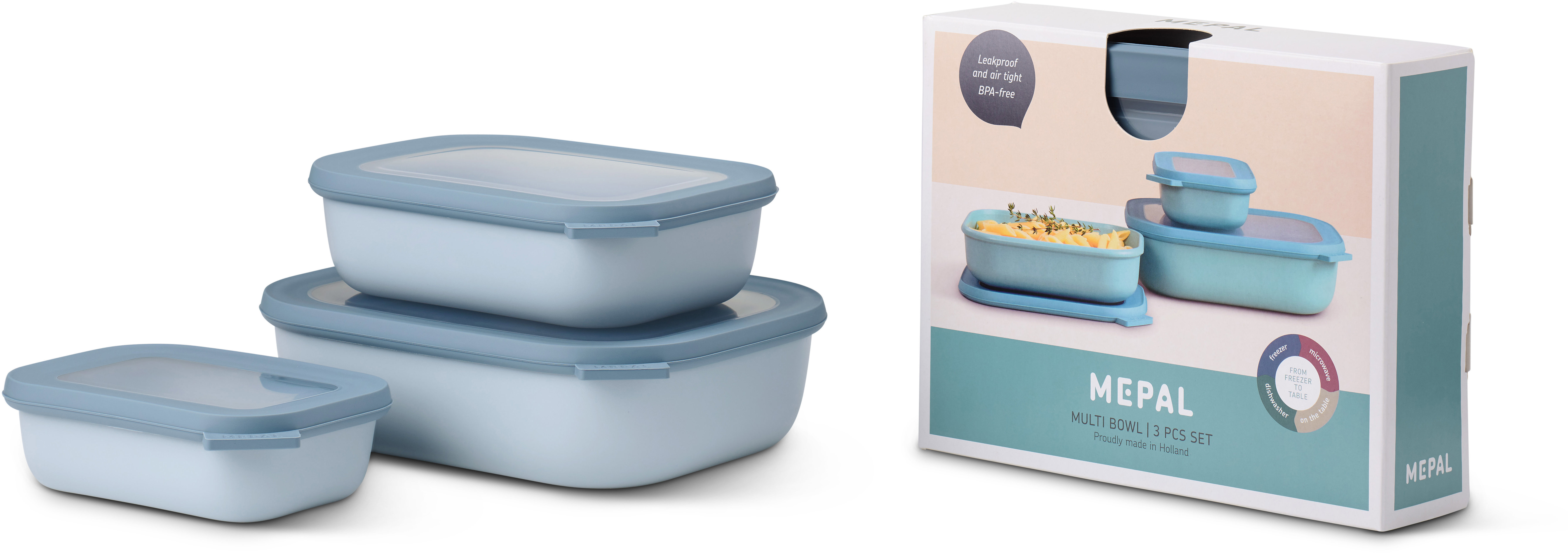 Mepal Sada misiek Cirqula Rectangular Nordic Blue 0,5 l + 1 l + 2 l