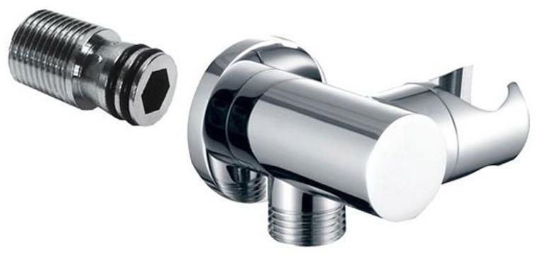 MEREO Stenový vývod s držiakom na sprchu, okrúhly, pochrómovaná mosadz