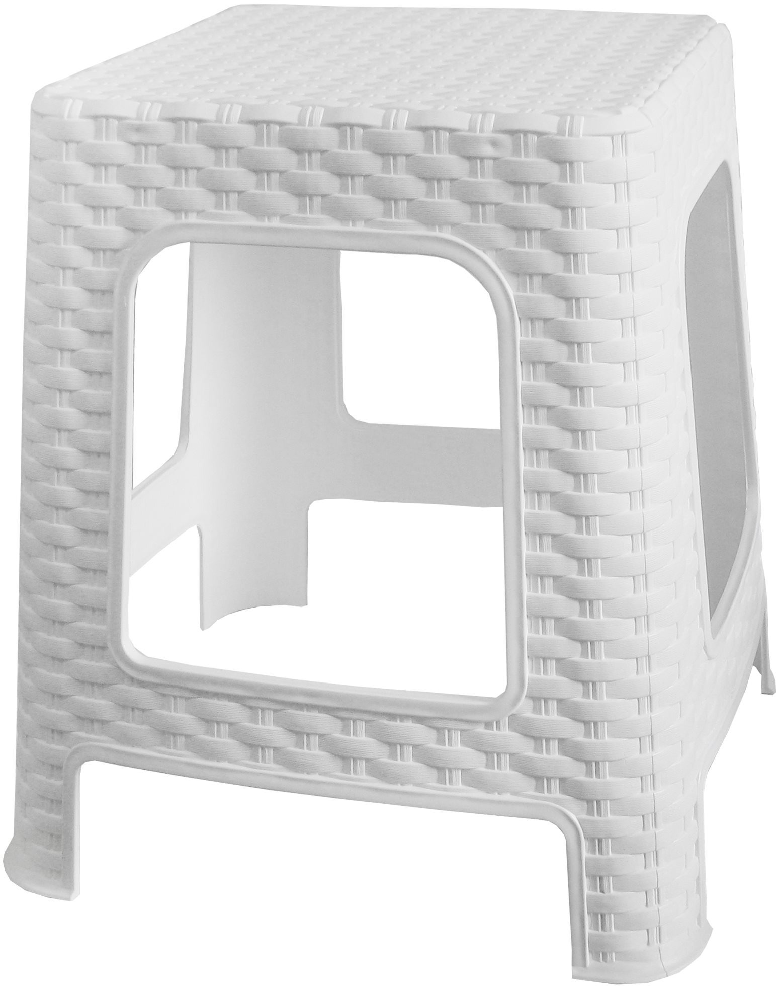 MEGA PLAST – Taburet I 36 × 33 × 33 cm, polyratan, biely