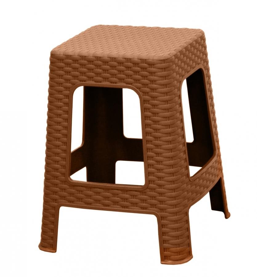 MEGA PLAST – Taburetka II záhradná, polyratan, okrová, 45 × 35,5 × 35,5 cm
