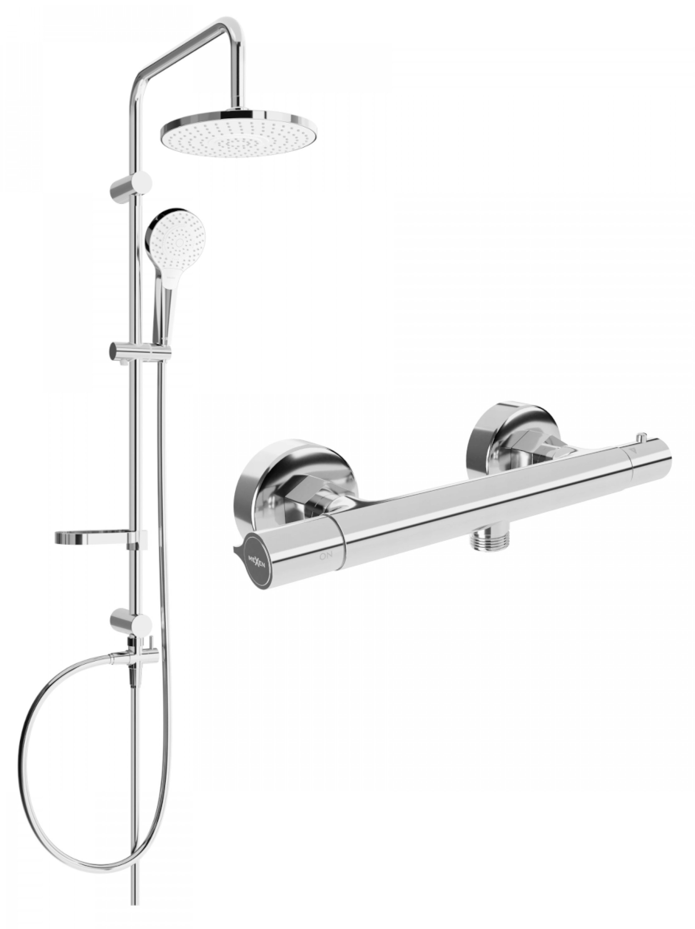 MEXEN Erik sprchový stĺp vrátane sprchovej termostatickej batérie Slim, strieborný (77105205-00)