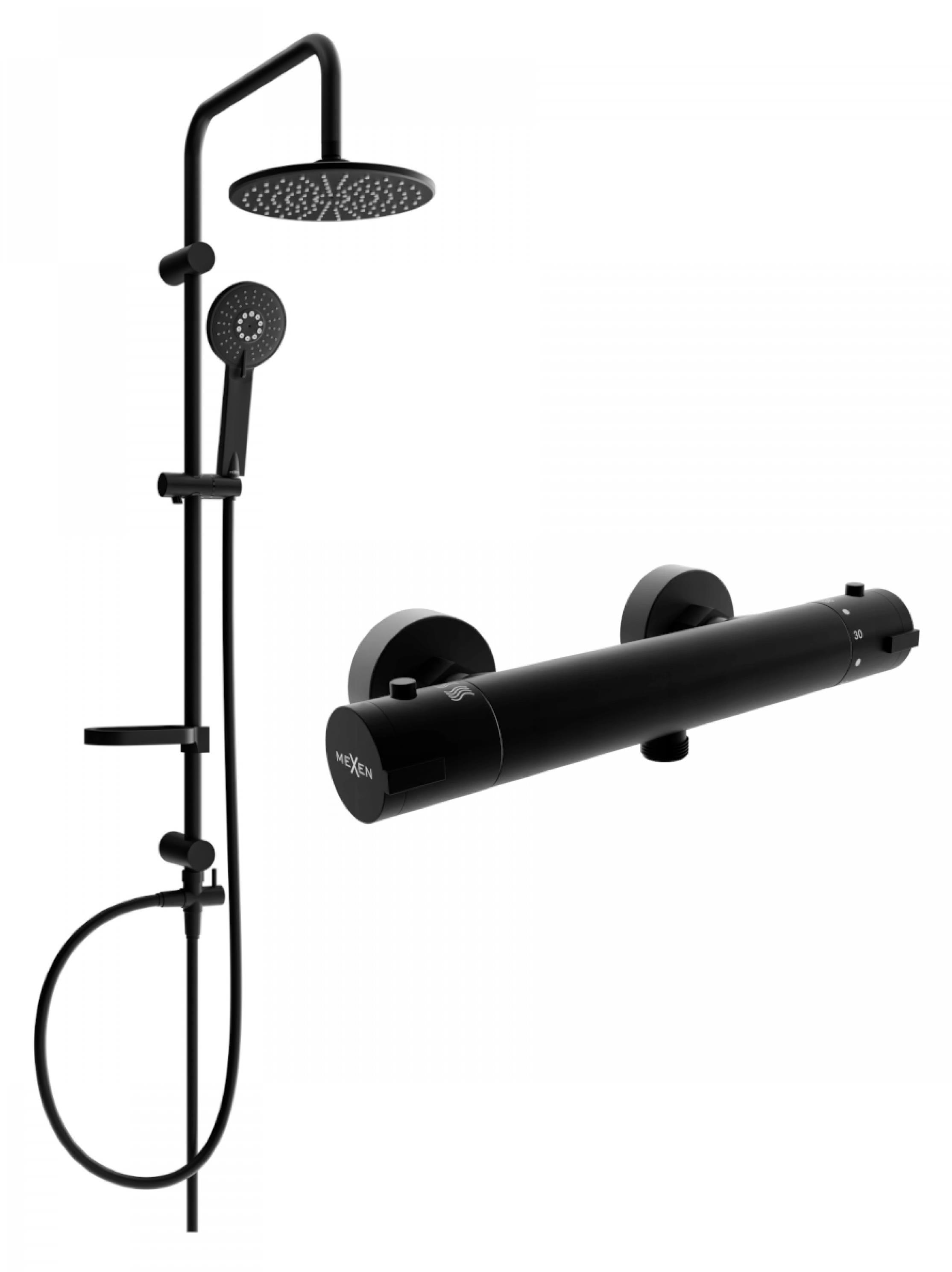 MEXEN Carl sprchový stĺp vrátane sprchovej termostatickej batérie Kai, čierny (77100240-70)