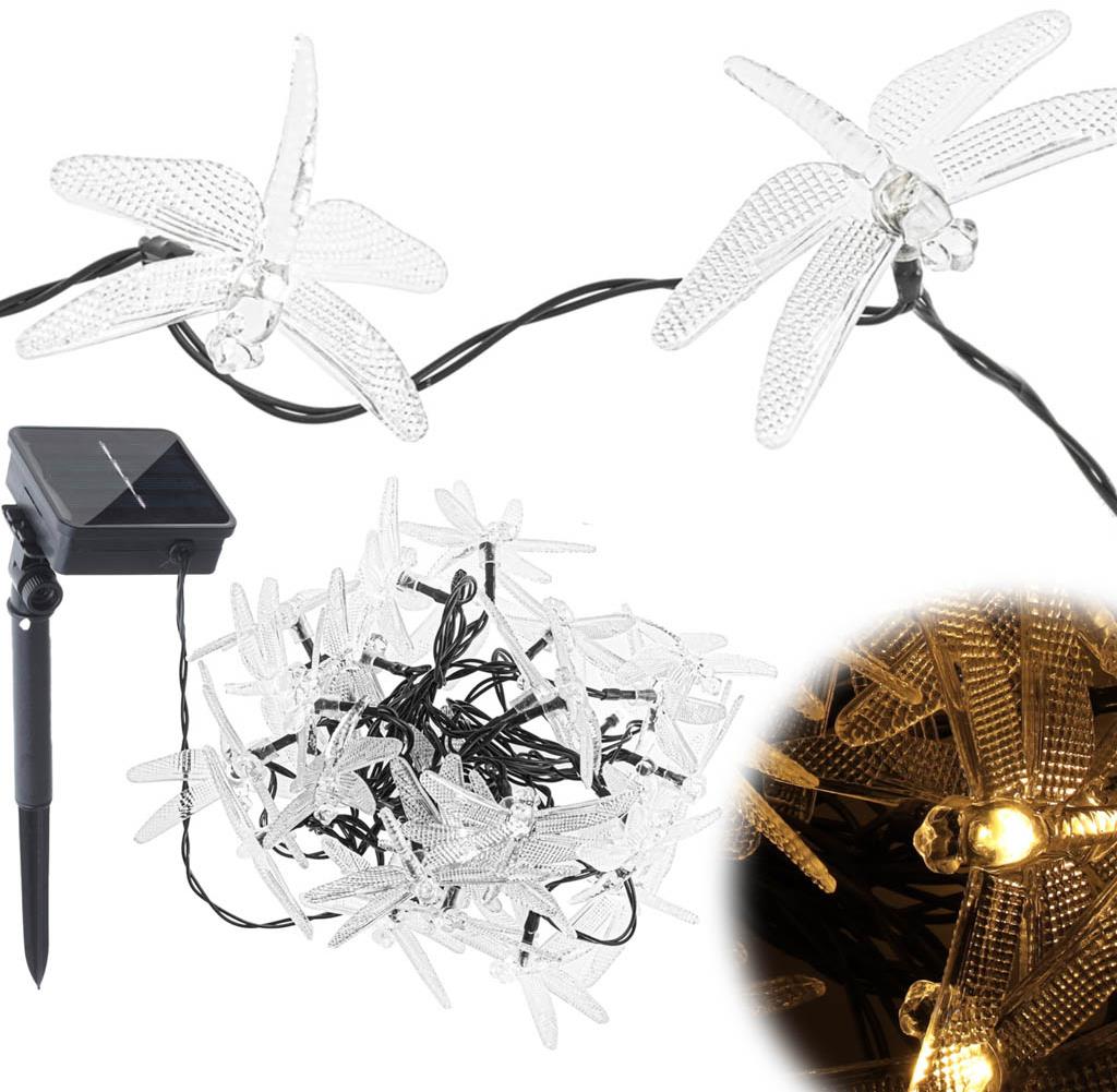 MG Dragonflies solárna reťaz 30 LED 6,5 m, teplá biela
