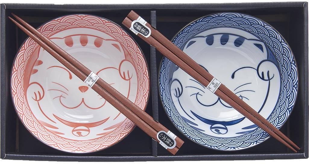 Made In Japan Sada misiek 2 ks 15 cm v Červeno-modrej farbe s motívom Maneki