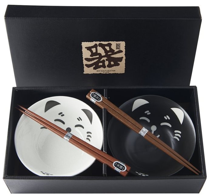 Made In JapanSet misiek Cat Face Design s paličkami 400 ml 2 ks