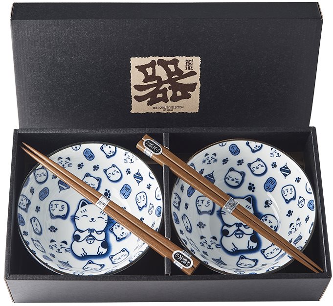 Made In Japan Sada misiek Maneki Cat s paličkami 400 ml 2 ks