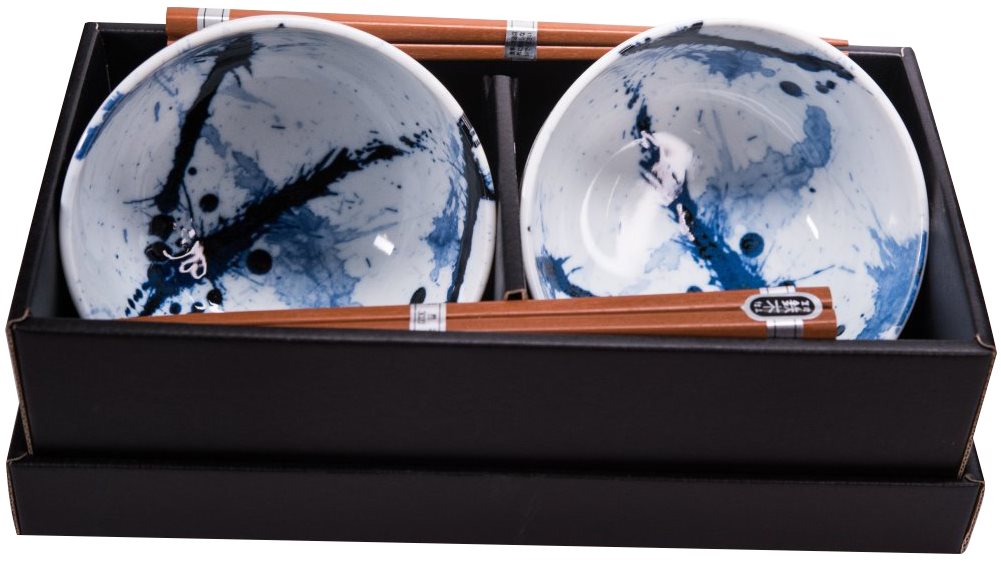 Made In Japan Set misiek Blue & White s paličkami 350 ml 2 ks