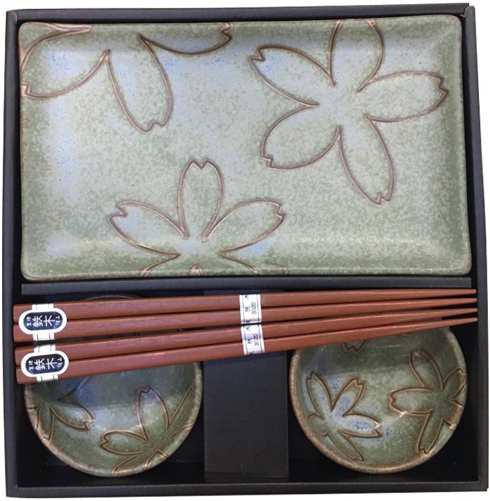 Made In Japan Sushi set s kvetinovým motívom svetlo zelený 6 ks