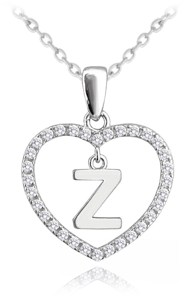 MINET Strieborný náhrdelník písmeno v srdiečku „Z“ so zirkónmi (Ag 925/1000, 3,45 g)
