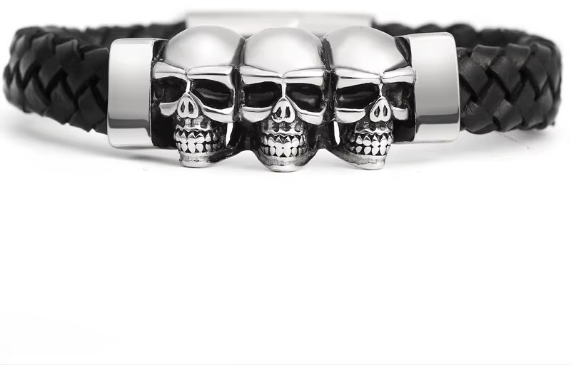 Kožený náramok – lebka BXG6073 – 21,5 cm