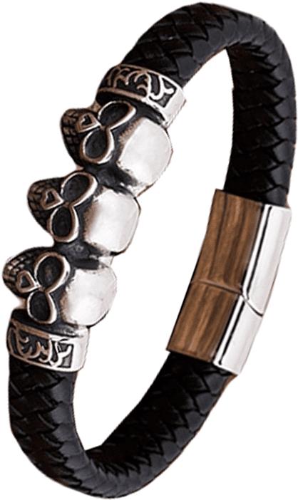 Kožený náramok – lebky BXG6093 – 21,5 cm