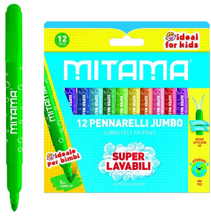 MITAMA JUMBO, umývateľné, 5 mm, okrúhle – sada 12 farieb