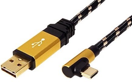 Roline GOLD USB 2.0 kábel, obojstranný USB A(M) – USB C(M) lomený (90°), 0,8 m