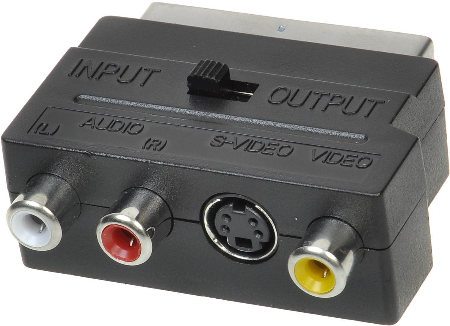 scart - 3x cinch + S-video, prepínateľné IN/OUT