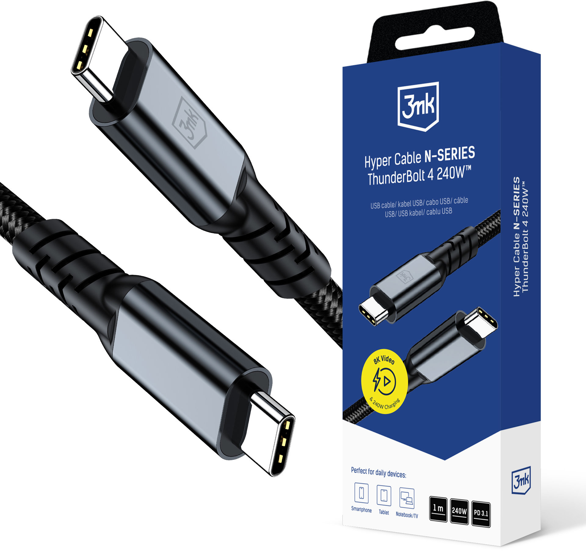 3MK Hyper Cable N-SERIES Thunderbolt 4, 40 Gb/s 240 W 8K 60 Hz, 1 m čierny