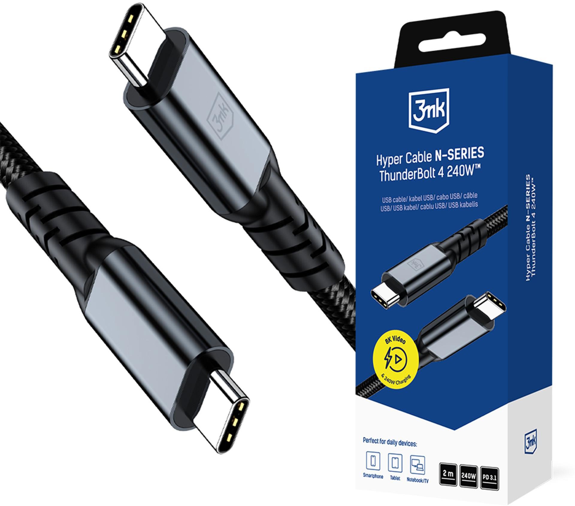 3MK Hyper Cable N-SERIES Thunderbolt 4, 40 Gb/s 240 W 8K 60 Hz, 2 m čierny