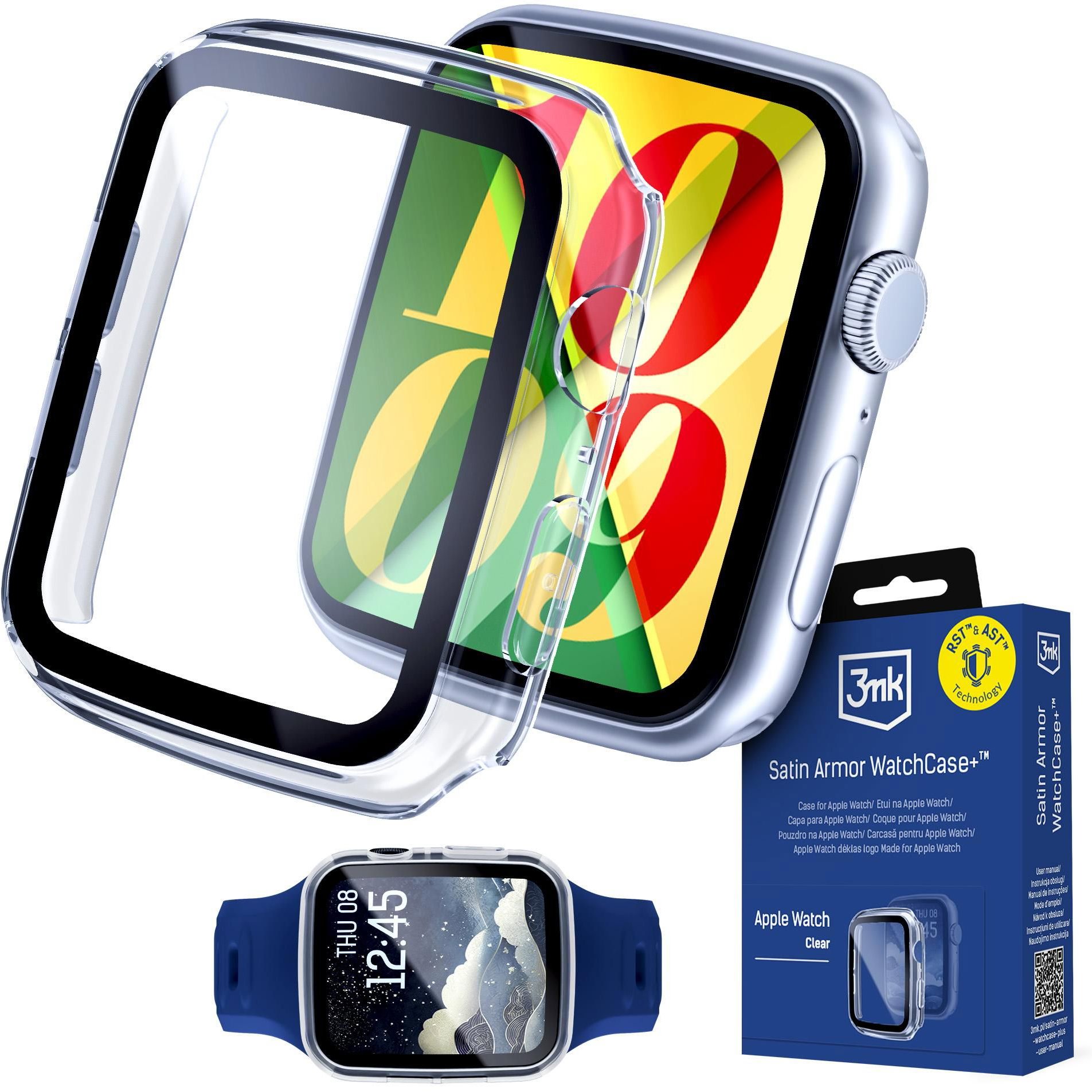 3mk Satin Armor WatchCase+ s tvrdeným sklom na Apple Watch (7/8/9) 45 mm priehľadný