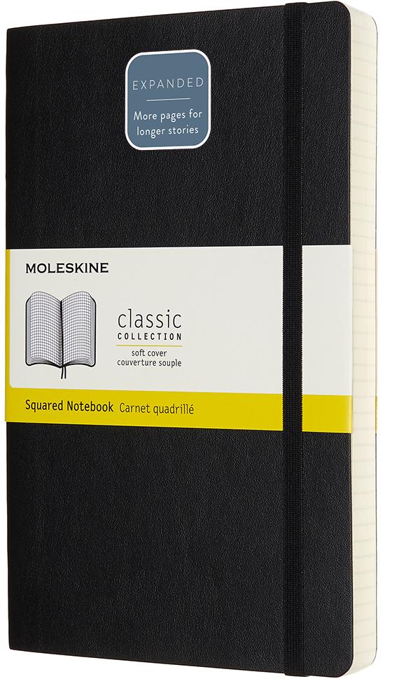MOLESKINE L expanded, mäkké dosky, štvorčekovaný, čierny