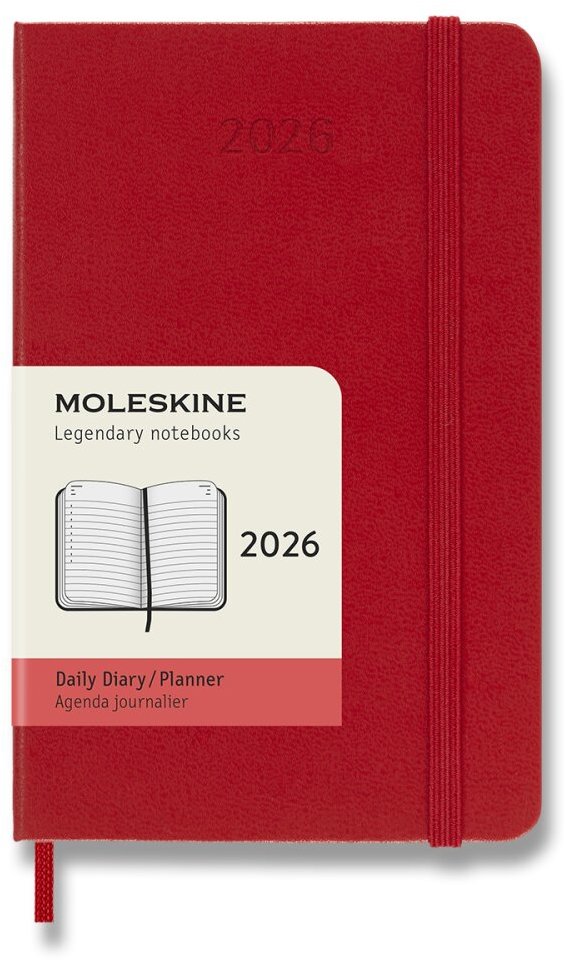 MOLESKINE 2026 S denný, tvrdé dosky, červený