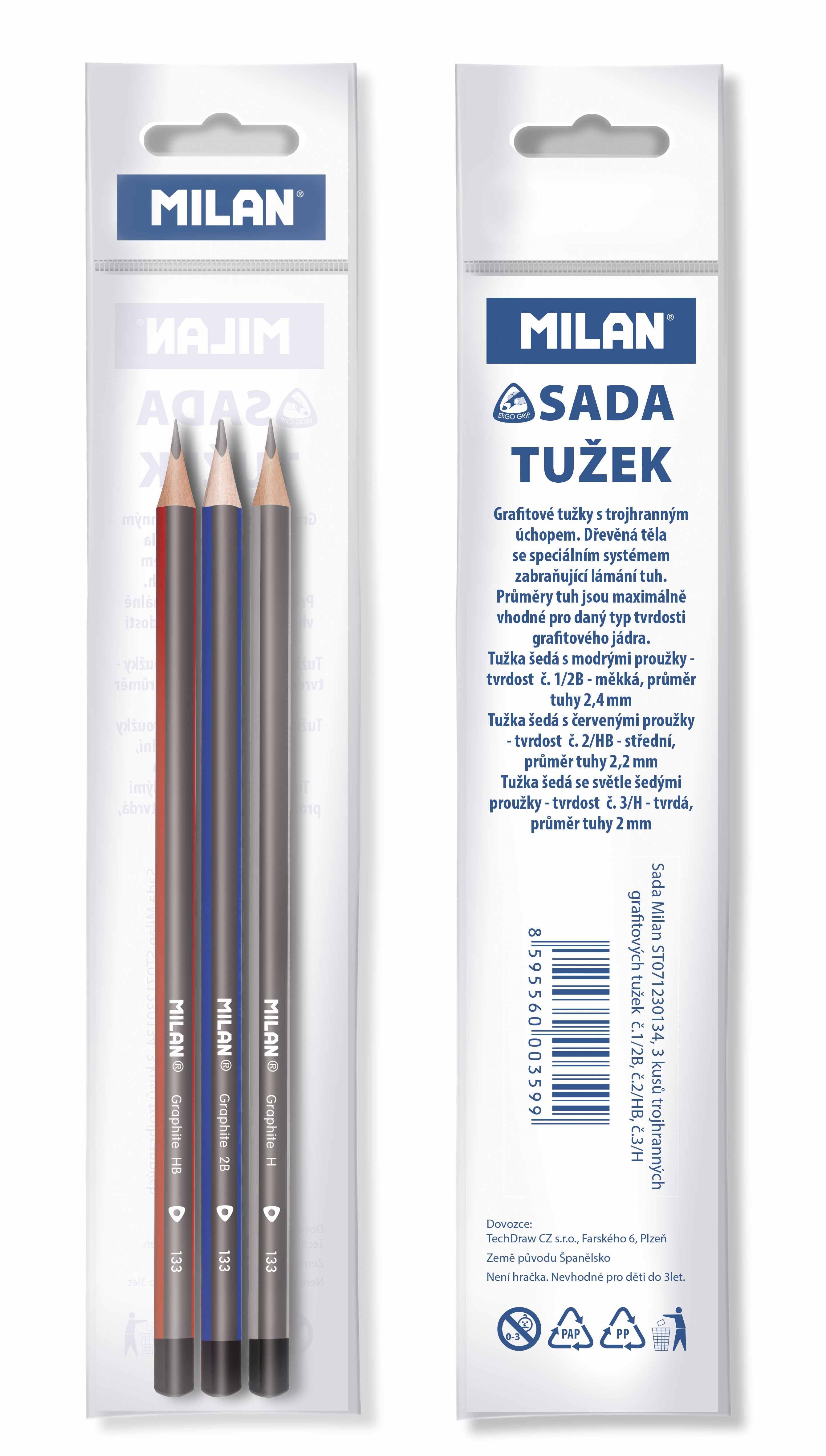 MILAN 2B, HB, H, trojhranná – balenie 3 ks